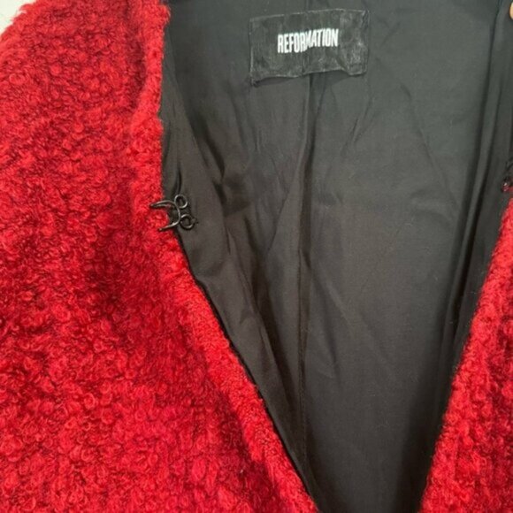 Reformation Red Teddy Sherpa Lightweight Coat Jacket Midi Soft Cozy Straight XS - Picture 5 of 14